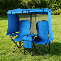 Chaise de camping double pliable portable d'extérieur avec auvent et glacière intégrée pour la pêche et la plage