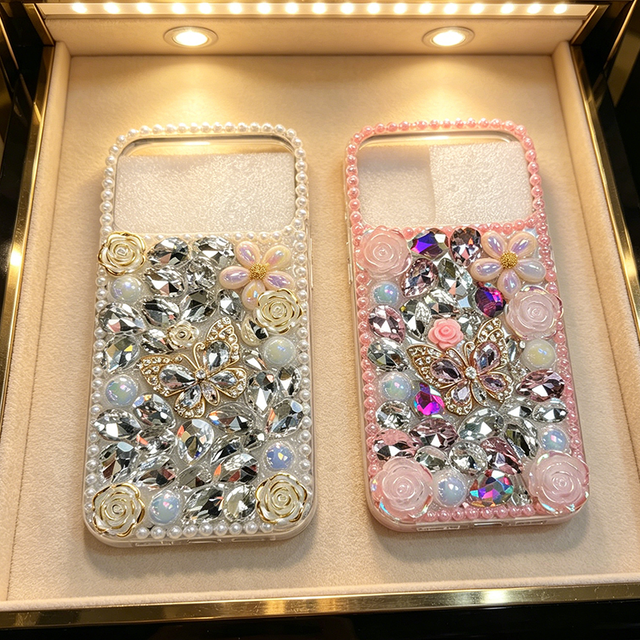 Women Fashion Bling Phone Cases for iPhone 15 16 17 18 ProMax Diamond Butterfly Flower Ladies Fancy Cover for Samsung S26 Ultra