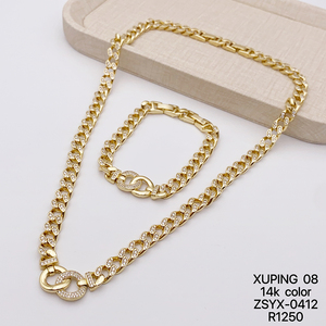 Set di Gioielli XUPING per Uomo, <span class=keywords><strong>Collana</strong></span> e Bracciale Placcati in Oro 14K, Stile Hip Hop con Cristalli, Design Personalizzato - Product Image 3