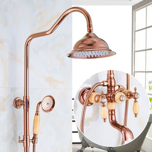 Ensemble de douche en laiton doré rose avec pierre de jade, style américain, pour colonne de douche européenne, avec bain froid et unité de filtration - Product Image 2