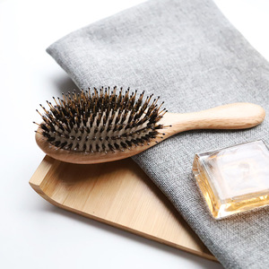 <span class=keywords><strong>Brosse</strong></span> à cheveux à logo personnalisé, faible MOQ, très vendue, antistatique, en nylon et poils de sanglier, avec manche en chêne, pour extensions et perruques - Product Image 3