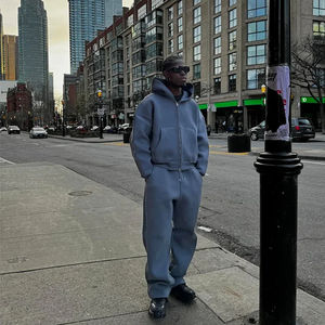 남성용 고품질 맞춤형 투피스 헤비웨이트 500Gsm 집업 후드 및 스웨트팬츠 트레이닝복 세트 - Product Image 3