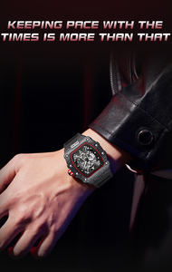 Montre à quartz pour homme SANDA 7044, bracelet en silicone rouge, cadran découpé tonneau, lumineuse, Relogio Masculino - Product Image 2