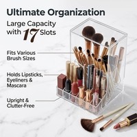Support à pinceaux de maquillage inclinable en acrylique avec couvercle, organiseur de cosmétiques pour rangement sur coiffeuse/bureau