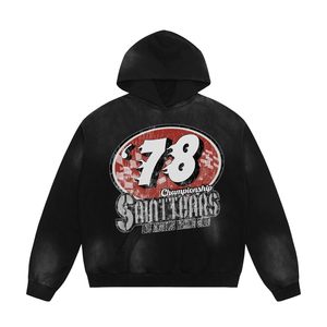 Sudadera con capucha informal de algodón con gráfico de letras bordadas Sudadera con capucha estampada de Hip Hop de invierno Peso pesado con bolsillo Liso teñido - Product Image 1