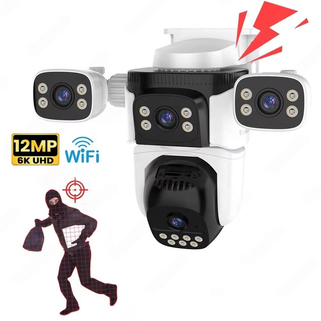 CS621FR 12MP 4 Lens 4 Views Outdoor PTZ Camera WiFi 6 AI Human Detection Night Vision IP66 Waterproof Cloud Storage Factory