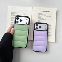 Coque de téléphone 3D simple effet doudoune pour iPhone Air 17 16 15 14 13 Pro Max – Housse arrière douce au toucher en coton rembourré style doudoune d'hiver