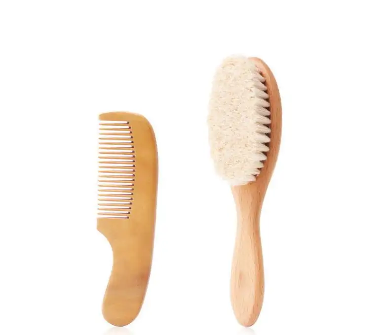 wholesale custom natural soft Goat Bristles Baby Hair Brush for newborn and Women Wooden Baby Brush and Comb Set