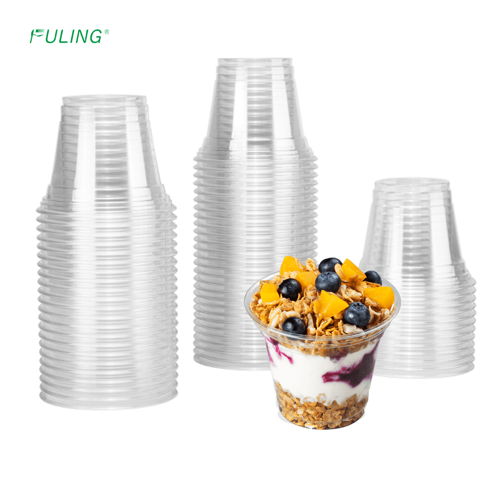 FULING Clear PET 8oz 9oz Plástico Descartável Iogurte Parfait Copos com Tampas Para Sobremesa, Sorvete, Cupcake