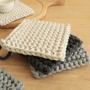 Tapis isolant thermique en coton tissé, carré, couleur unie, fait main, pour usage domestique, blanc cassé, gris foncé, gris clair - Product Image 3