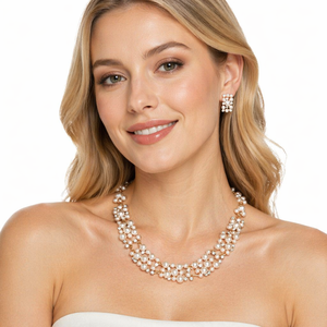 Ensemble de boucles d'oreilles et collier en quartz indien pour femmes, plaqué or rose, pour les occasions de mariage et de fête - Product Image 2