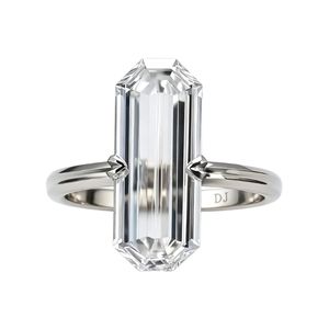 925 Sterling <b>Silver</b> <b>Emerald</b> Cut White Topaz <b>Ring</b> Elongated V Prong Solitaire Minimalist Engagement <b>Ring</b> - Product Image 1