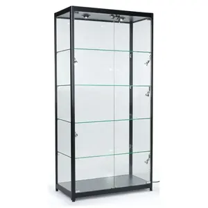 中国零售店带灯展示柜玻璃展示柜铝框展示柜带可调玻璃搁板