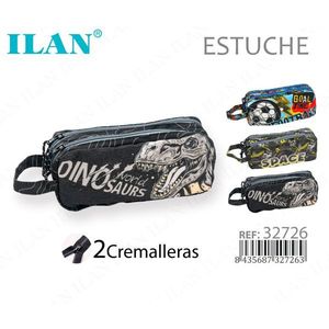Astuccio Ilan con 2 cerniere, design dinosauro, per bambini, uso scolastico - Product Image 1