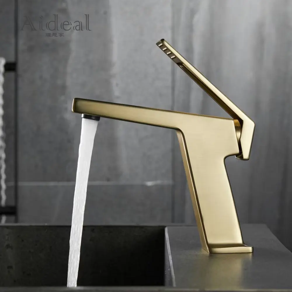 Kaiping quality newest design cold and hot water luxury brushed gold basin faucet for full bathroom