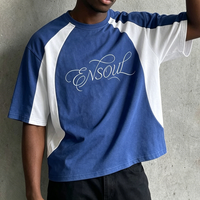 Farbblock-Paneled 250GSM Schwergewichts-T-Shirt mit Kontrast-Schnitt und -Nähten, Boxy Fit, Drop-Shoulder, Individuelles Logo, Streetwear Blanko-T-Shirt