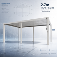 Pergola moderne en aluminium à lames orientables, toit bioclimatique motorisé, portes pliantes en verre, véranda écologique, respectueuse de la nature