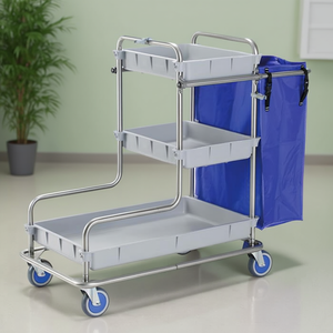 Carrello Ospedaliero a 3 Ripiani in Acciaio Inox, Capacità 50L con Sacca Blu per Pulizia e Uso Medico - Product Image 3
