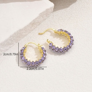 Boucles d'oreilles créoles tendance Europe et États-Unis, incrustées de zircon, au design géométrique affirmé pour femme, ensemble assorti - Product Image 5