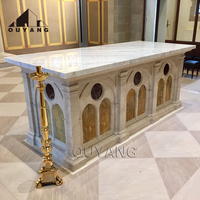 QUYANG Personnalisé Style Occidental Église Catholique Fournitures Autel En Pierre Naturelle Sculpté À La Main En Marbre Autels Table