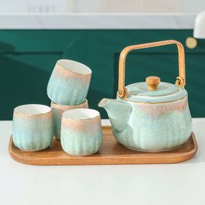 Traditional Dazzling Chinese Porcelain 4 Cups 1 <b>Teapot</b> Set with Golden Rim and Removable Stainless Steel <b>Infuser</b> for Loose Leaf - Product Image 3