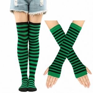 1 Set Women <b>Thigh</b> High Over the Knee Socks for Ladies Black White Striped Polyester Hosiery Long Stockings Knitted Warm - Product Image 2