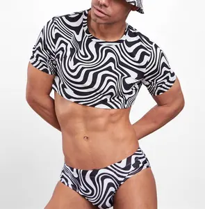 2022 OEM artı boyutu çarpık Zebra baskı kırpma üst bu premium Mono çarpık kırpma üst tee t shirt en mükemmel havuz parti aksesuarı