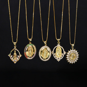 <span class=keywords><strong>Collier</strong></span> chaîne religieuse en or plaqué NZ1058 avec micro-pavé de CZ, Vierge Marie, bijoux chrétiens pour femmes, pendentif médaille - Product Image 4