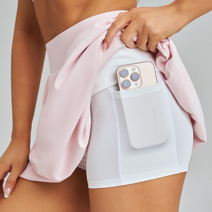 Rok Tenis Pinggang Tinggi Bernapas 2 in 1 dengan Celana Pendek Terpadu, Kantong Samping, Model Bubble, untuk Tenis dan Pickleball, Cepat Kering, untuk Wanita - Product Image 6