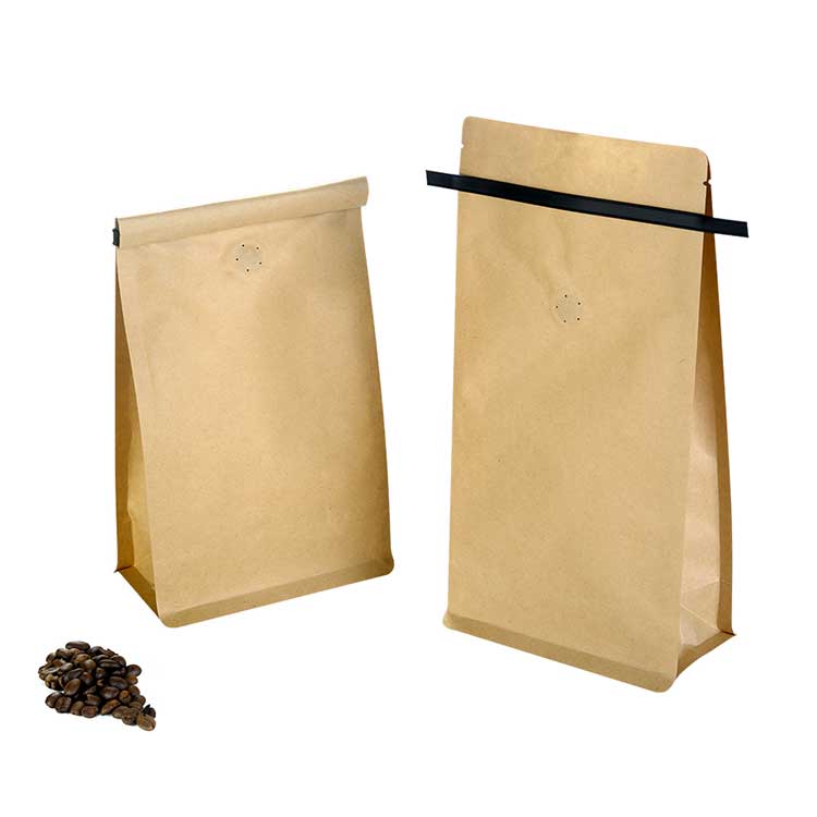 Pla Biodegradable Kraft Pouch Tin Tie Coffee Bean Flat Bottom Packaging Food Custom Printed Kraft Paper Bag for Tea or Coffee