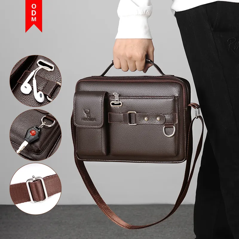 באיכות גבוהה מותאם אישית לוגו Bolso Hombre Lichee עור מפוצל עסקי תיק Crossbody תיק גברים תיקים לגברים