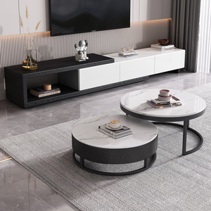 Moderno di lusso in marmo legno allungabile tavolino rotondo e Tv Set con cassetti casa soggiorno mobili in <span class=keywords><strong>pietra</strong></span> Design - Product Image 3
