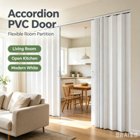 Porte coulissante pliante en PVC sur mesure avec isolation acoustique, cloison accordéon moderne blanche pour séparation salon-cuisine
