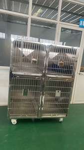 Canile con chiusura a gabbia per cani a 4 vani in acciaio inossidabile con ruote per ospedale veterinario, imbarco e rifugio - Product Image 3