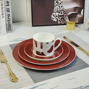 Factory Price Nordic <b>Red</b> Track 2-piece Bone China Dinner Plate Set - Product Image 6