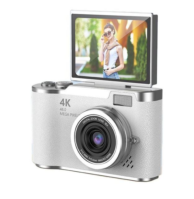 Vintage Textured Leather CCD Style Cam Upward Selfie Screen Fixed Focus Lens MicroSD Compatible Portable Youth Camera