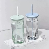 Gobelet en verre transparent à double paroi, verre à sublimation thermique, transparent, avec couvercle en plastique, gobelet en verre givré avec paille