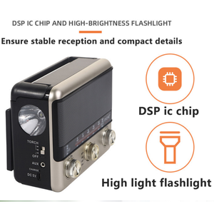 Radio rétro d'usine AM FM SW toutes bandes, 75 dB SNR, haut-parleur Bluetooth, charge solaire 10 W, radio ABS pour la décoration intérieure, les voyages en extérieur - Product Image 4