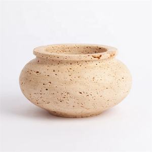Vase Flore Et Pot De Jardinière En Pierre Sculpturale Beige Vintage - Product Image 1