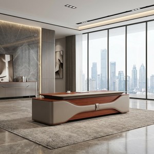 Grande table de réunion de 3,6 m, bureau de PDG, finition cristal, bois de placage naturel, MDF E1, hub de puissance relevable, mobilier de direction - Product Image 3