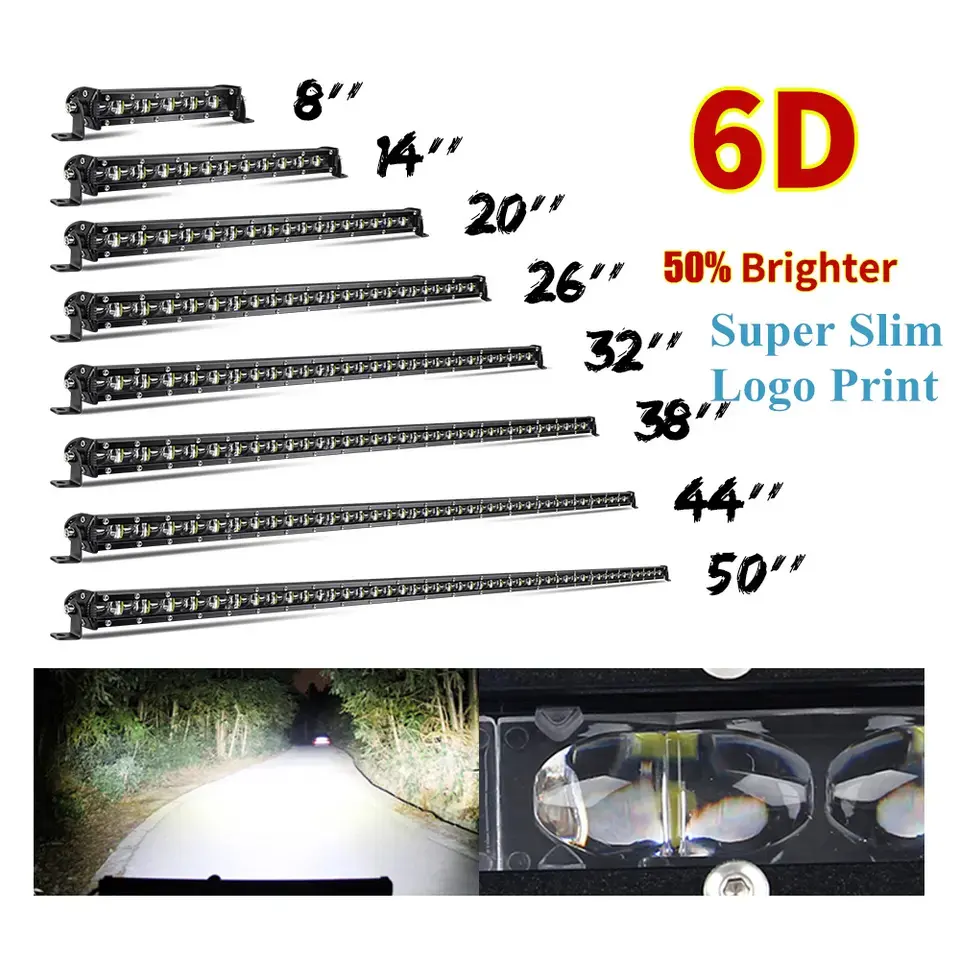 Barra luminosa a LED impermeabile fascio di guida luminoso 8 14 20 16 32 38 44 barra LED automatica da 50 pollici 6D per camion fuoristrada 4x4 super sottile