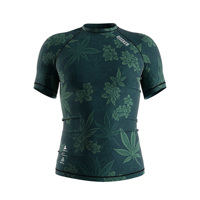 Maillots de bain à manches courtes pour hommes, extensibles dans 4 directions, anti-UV, imprimé botanique vert foncé, pour le surf et la natation en bord de mer