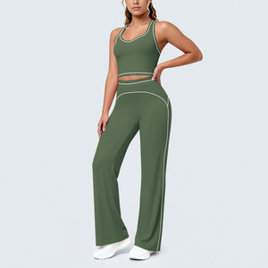 Conjunto de Yoga y Pilates de 2 Piezas en Nailon Suave, Talla Grande, Pantalones Palazzo de Cintura Alta y Pierna Ancha, y Sujetador Deportivo Sin Costuras con Soporte - Product Image 2