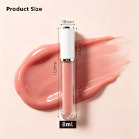 Gloss à lèvres liquide brillant en tube transparent avec col chromé argenté, paillettes rose poussiéreux, non collant, longue tenue, marque privée OEM