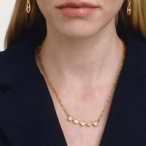 Collier géométrique en zircon plaqué or 18 carats avec serti clos, idéal pour le quotidien - Product Image 2