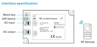 Gradateur Triac AC S1 2A 200-480W 220V avec Récepteur RF Filaire, Télécommande pour Gradateur LED, Conforme ROHS