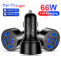 Adaptor Pengisi Daya Mobil 66W 6 Port, 4 USB + 2 USB C PD Pengisian Cepat Soket Pemantik Rokok untuk Smartphone dan Tablet
