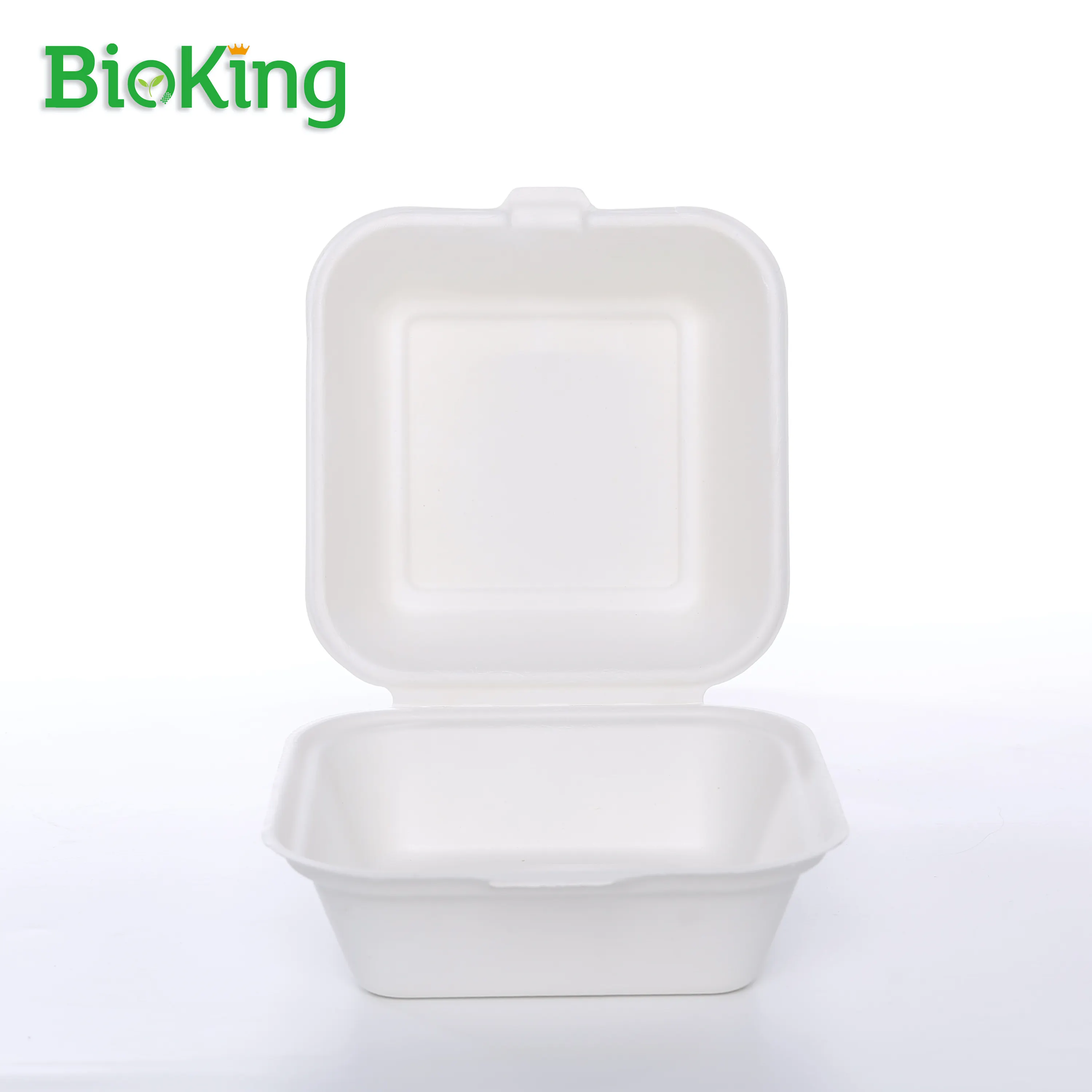 BioKing Good quality 6 inch clamshell Food Box take away fish and chips burger lunch paper box