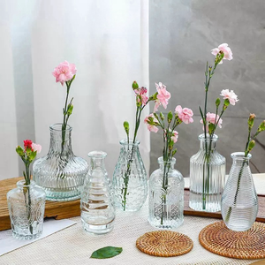 Modern Elegant Luxury Transparent Ribbed Bud <strong>Small</strong> Mini <strong>Flower</strong> Floral Soda Lime Glass Tabletop <strong>Vase</strong> Home Wedding Office Decor - Product Image 1