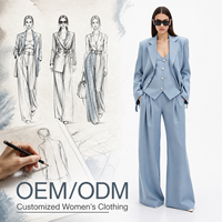 Ensemble tailleur pantalon et blazer 2 pièces sur mesure en mélange lin-coton bleu clair pour femme, coupe oversize, idéal pour le bureau et les occasions formelles